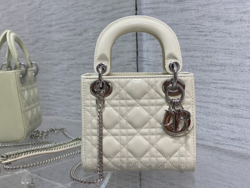 Dior- Lady Dior -Patent Leather-White-Silver Bucket
