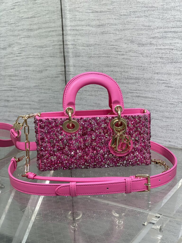 Dior- Lady D-Joy Bag-Limited Edition Heavy Beads-Rose red