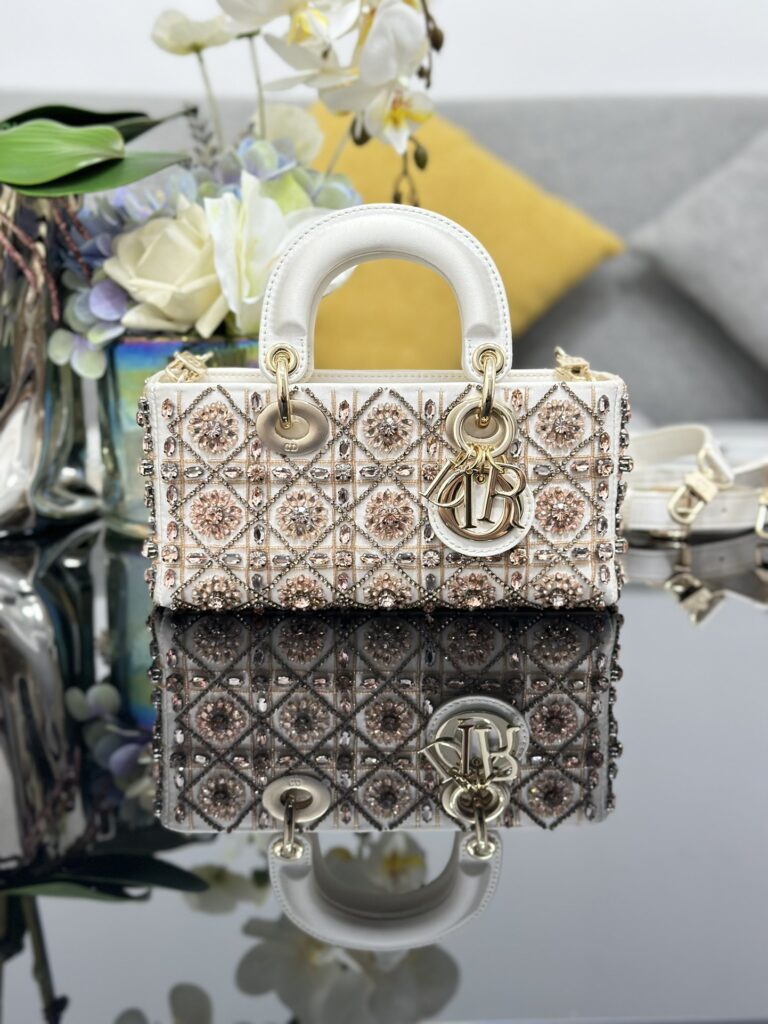 Dior- Lady D-Joy Bag-Limited Edition Heavy Beads -White