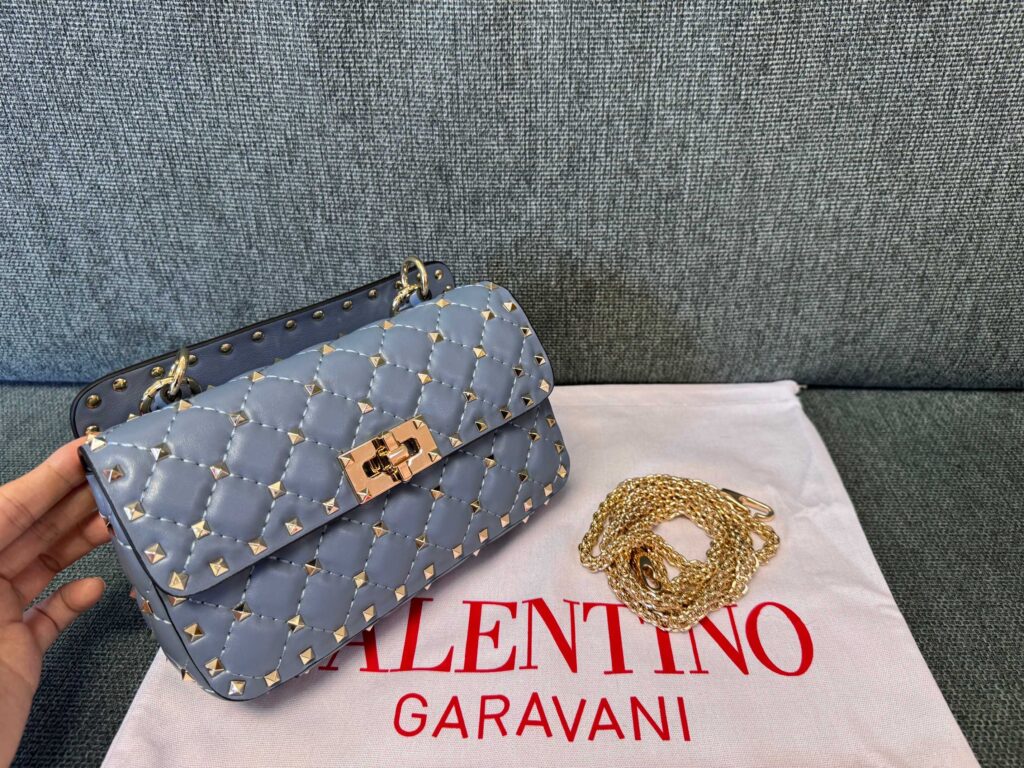 Valentino-Studded Handbag-gray blue