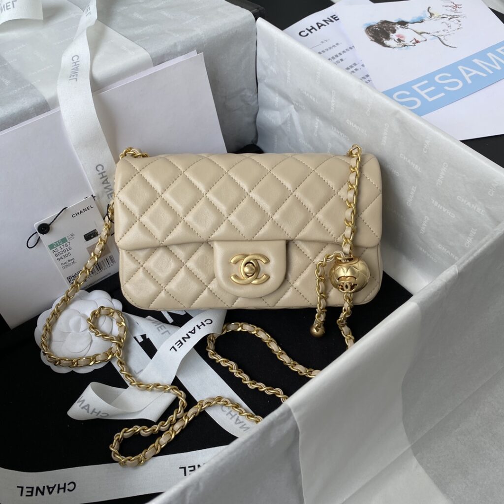 Chanel-CF mini-AS1787-Apricot-Gold buckle