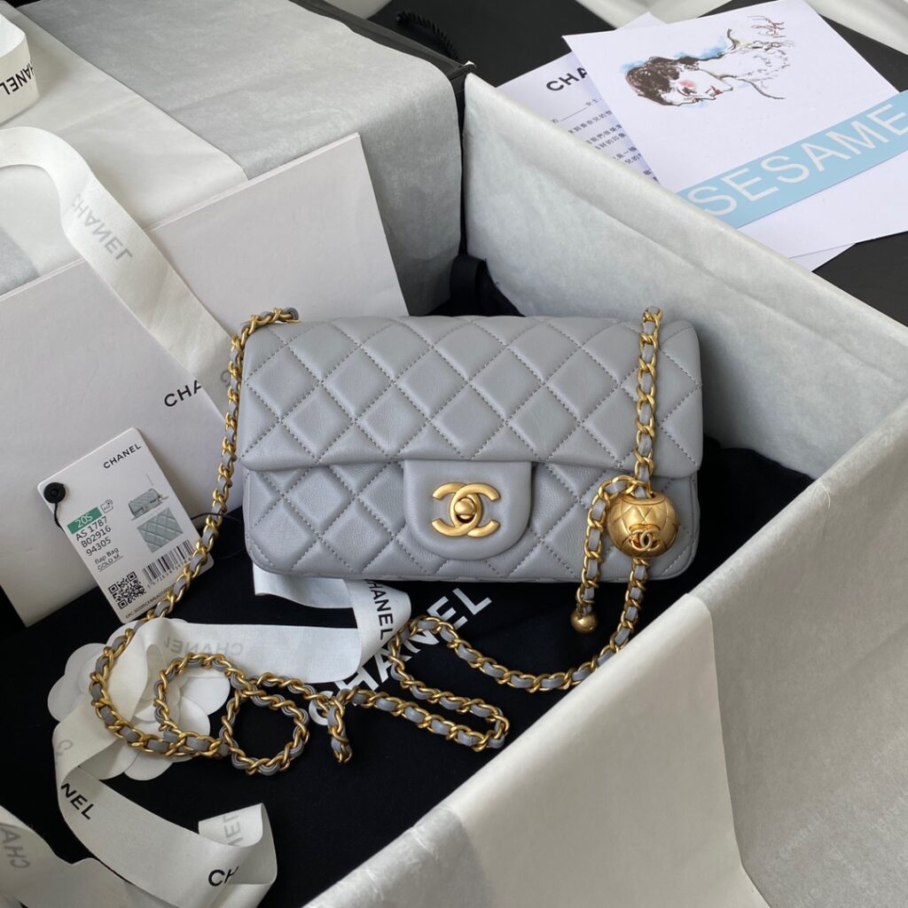 Chanel-CF mini-AS1787-Grey-Gold buckle