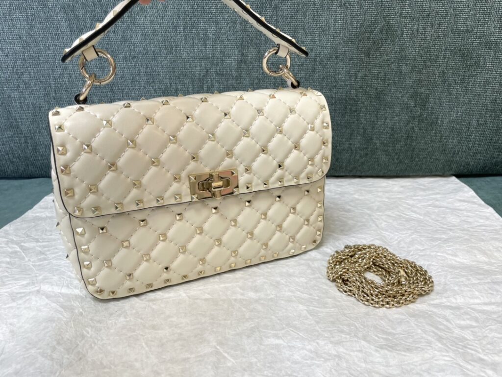 Valentino-Full Stud Handbag-White Medium