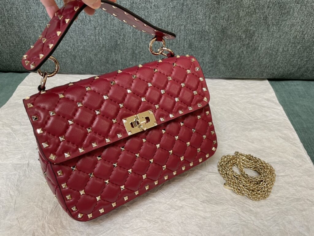 Valentino-Full Stud Handbag-Red Medium