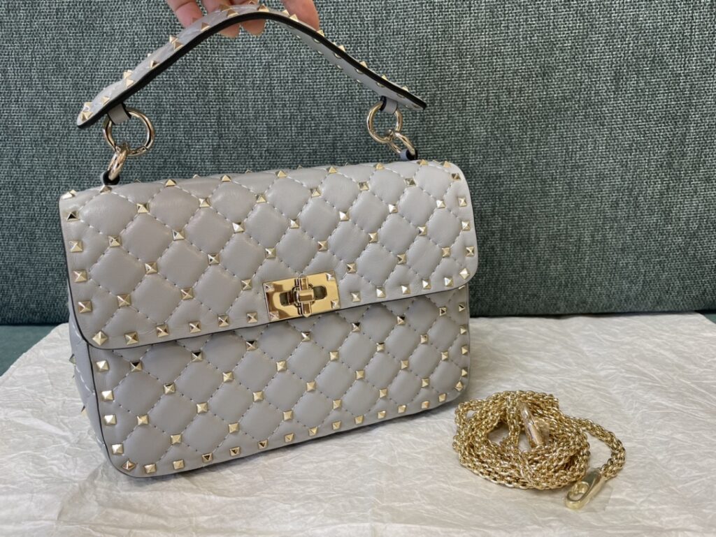 Valentino-Full Stud Handbag-Gray Medium