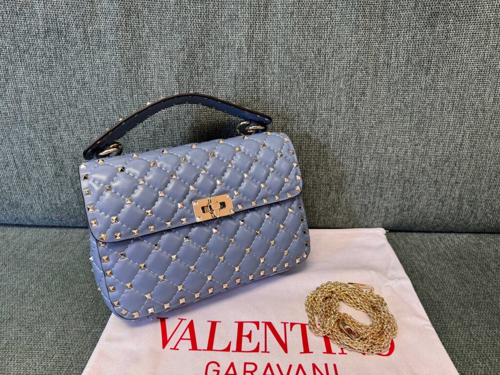 Valentino-Full Stud Handbag-Gray Blue Medium