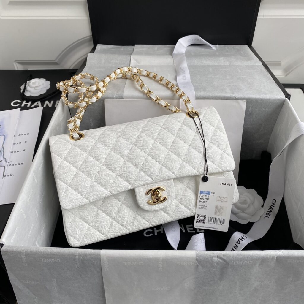 Chanel-Classic Flap-White-Gold buckle