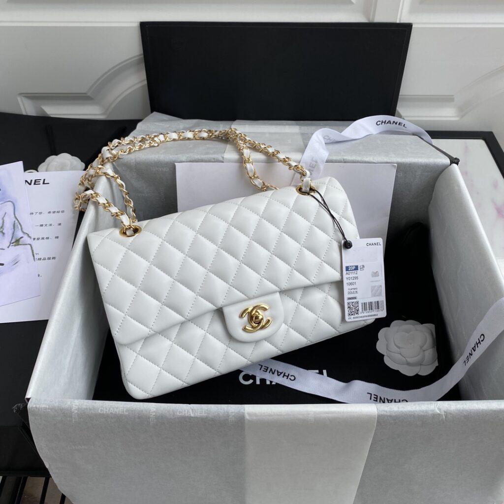 Chanel-Classic Flap-White-Gold buckle