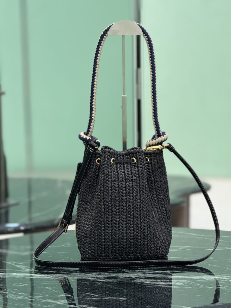 Prada-Crochet And Leather Mini-bucket Bag-Black-1BE068