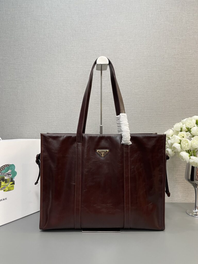 Prada-Wax Leather Tote Bag-Dark-1BG460