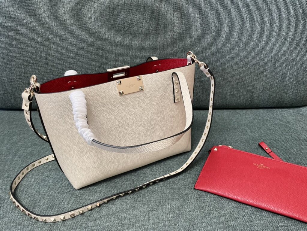 VALENTINO-Double-sided shopping bag-off-white and red