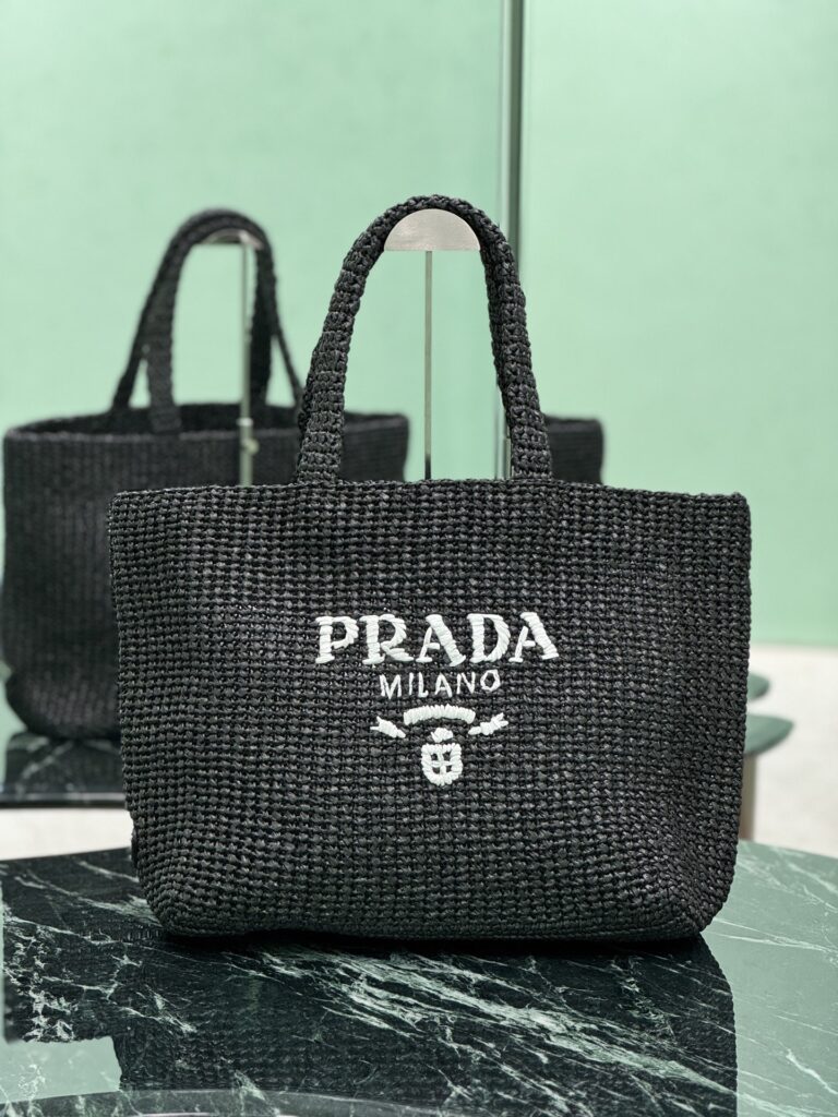 Prada-Woven Tote Bag-Large-Black