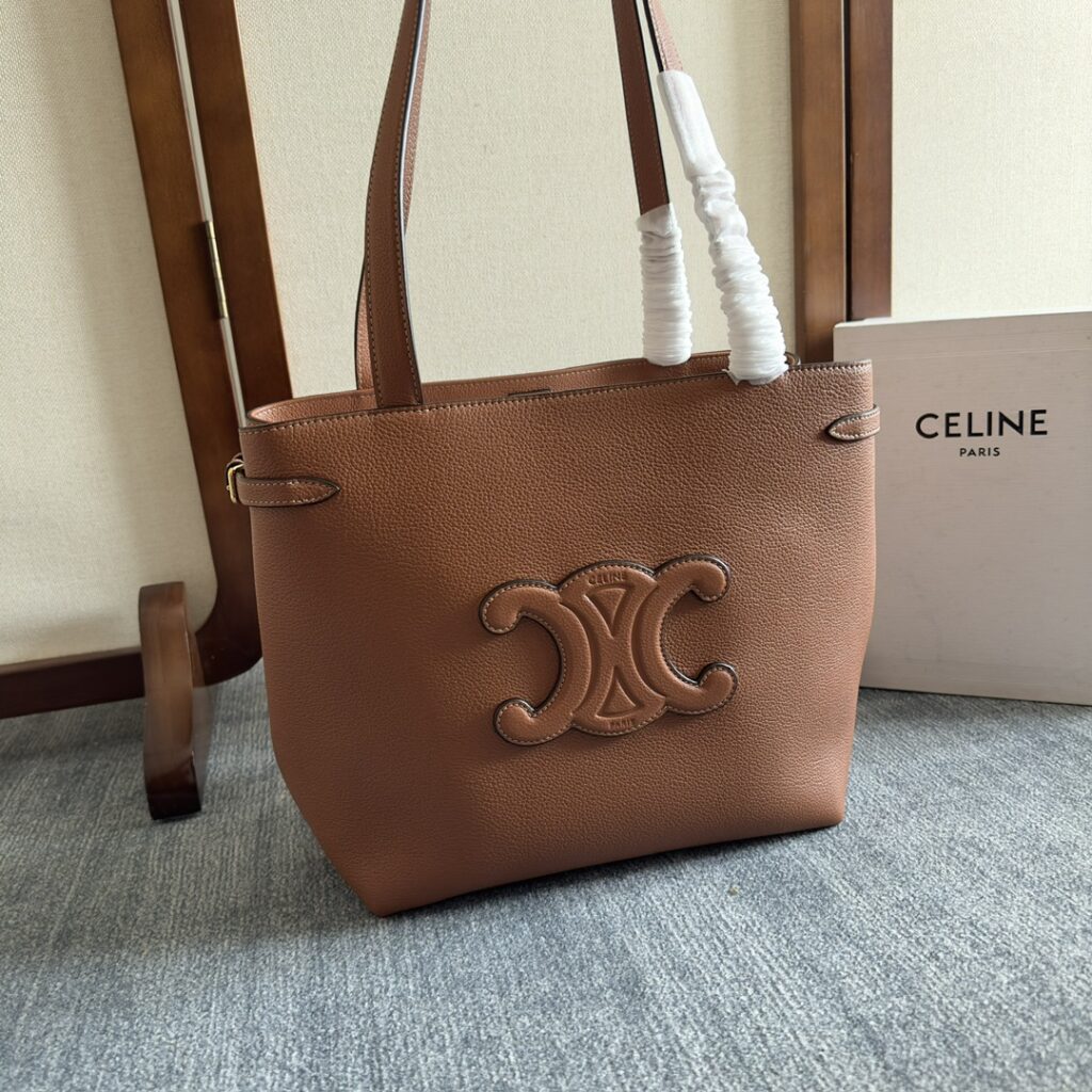 Celine Cabas Leather Tote Bag-Brown