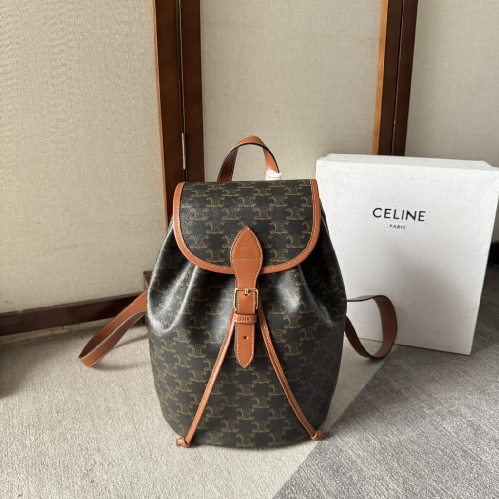 Celine Folco Triomphe Canvas Leather Backpack-Dark