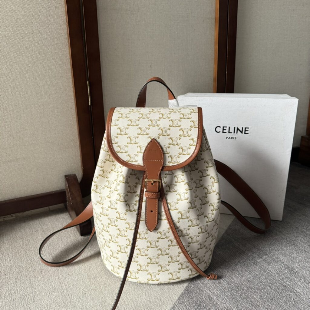 Celine Folco Triomphe Canvas Leather Backpack-Beige