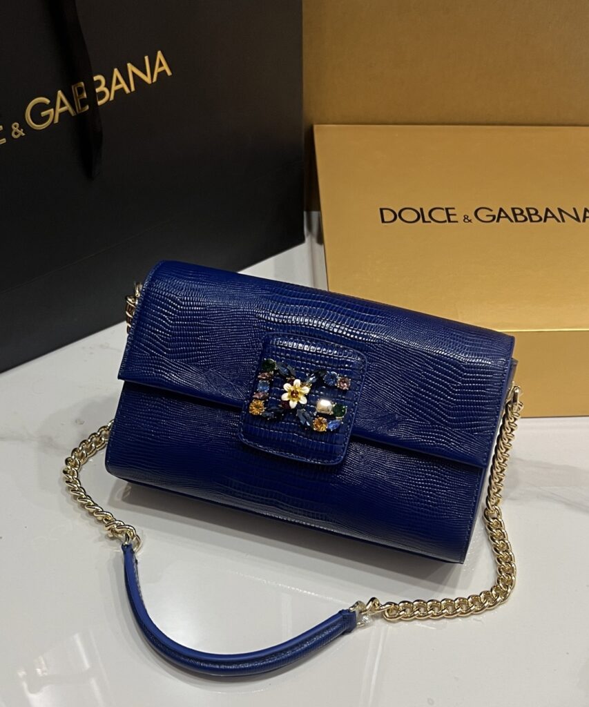 D&G-Cow Leather Pressed Lizard Pattern-Blue