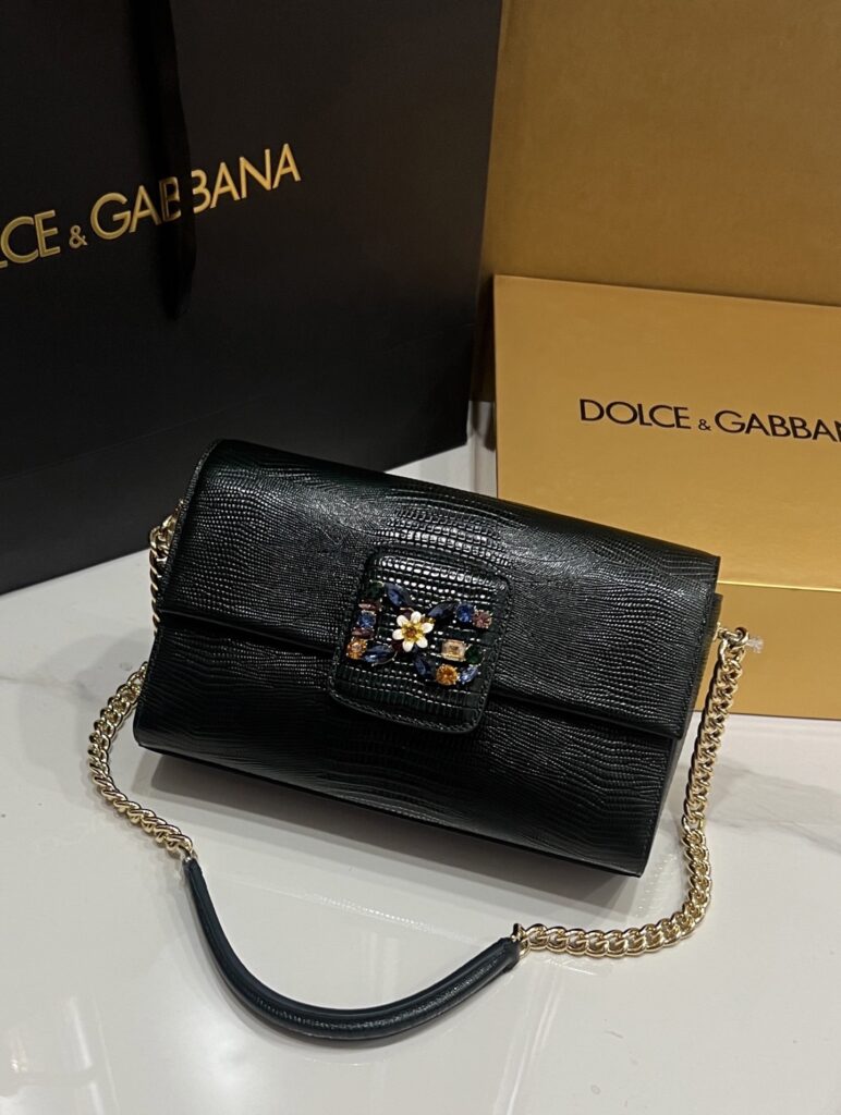 D&G-Cow leather pressed lizard pattern-black