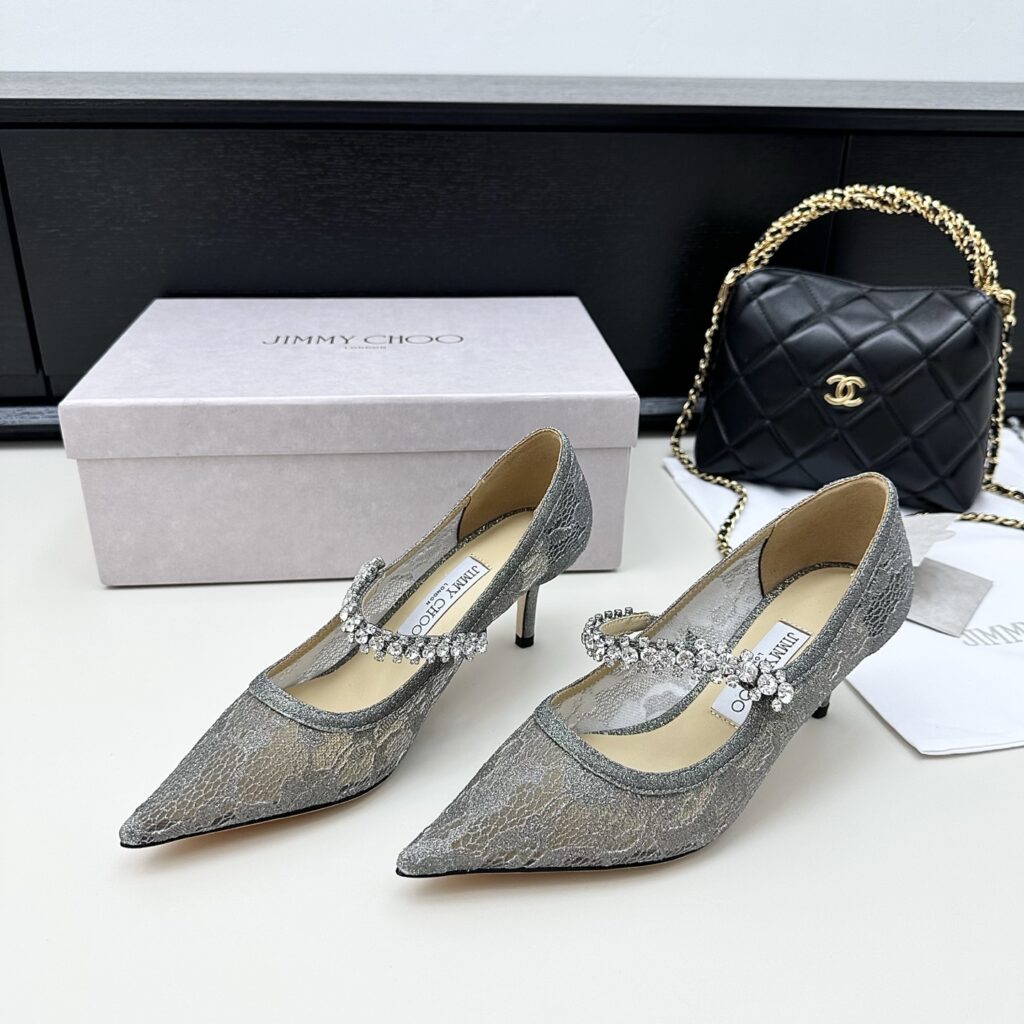 Jimmy Choo Heels 6.5cm Height Lace Grey（34-41）